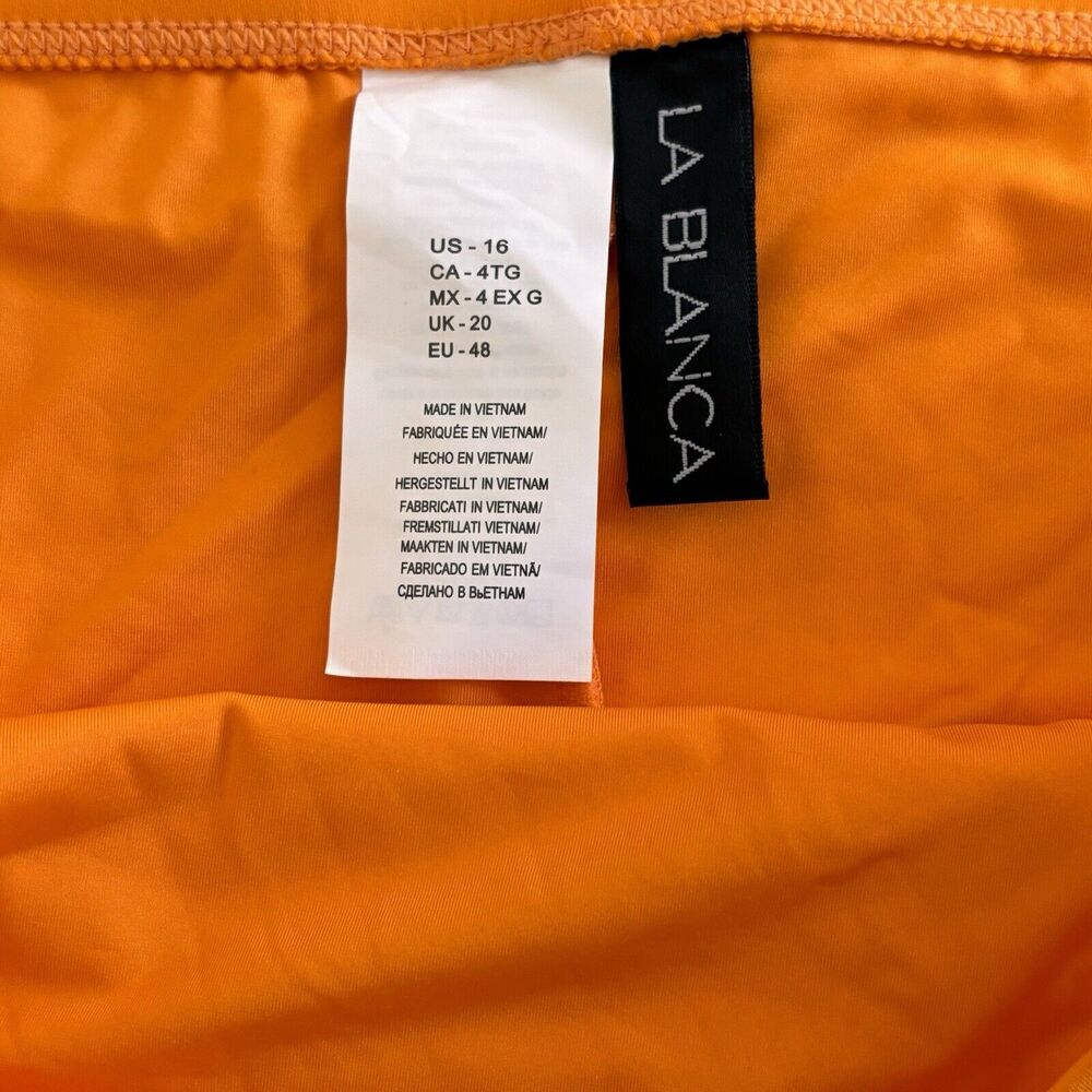 La Blanca Island Goddess Orange Shirred Hipster Bikini Bottom Size 16 NEW - Picture 8 of 9
